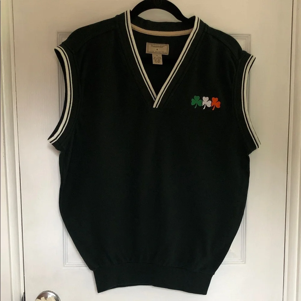 Dunbrooke Vintage Cotton Golf Vest Irish Shamrock Applique Size S